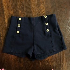 High Waisted Navy Gold Button Sailor Shorts